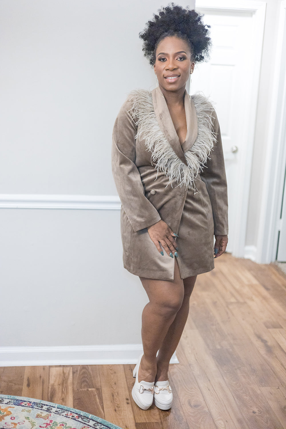 ATL's Finest Feathered Beige Dress