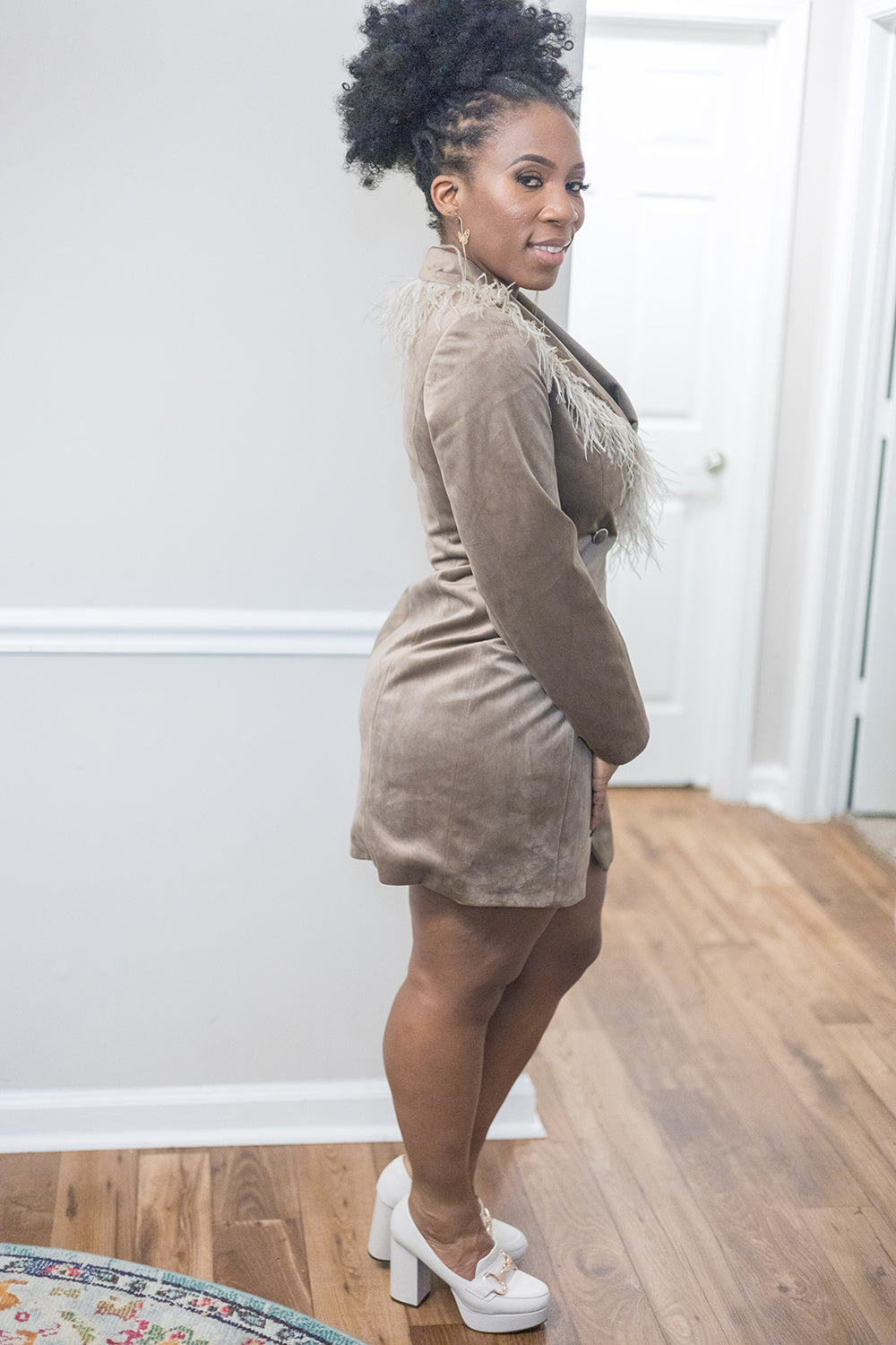 ATL's Finest Feathered Beige Dress