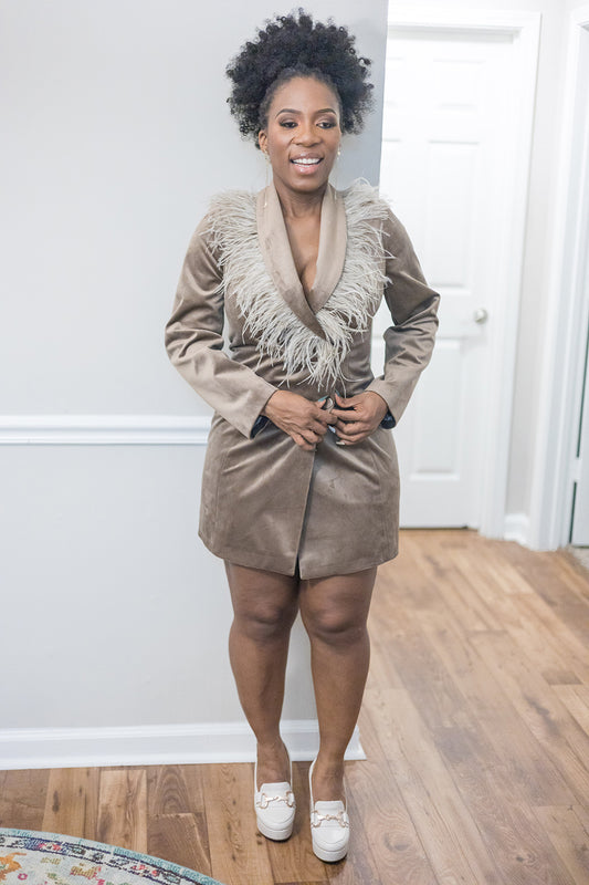 ATL's Finest Feathered Beige Dress